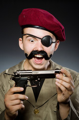 Funny soldier in military concept