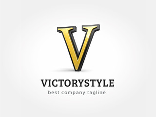 Abstract 3d V character logo icon concept. Logotype template for