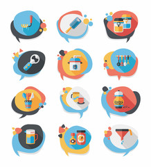 Kitchenware bubble speech flat banner design background set, eps