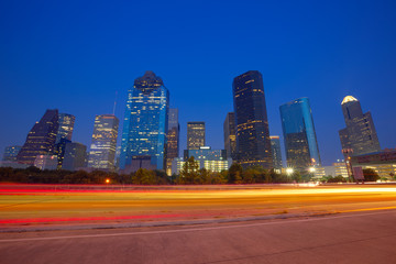 Fototapeta na wymiar Houston downtown skyline at sunset dusk Texas
