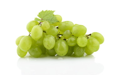 Bunch of white grapes isolated on white with leaf