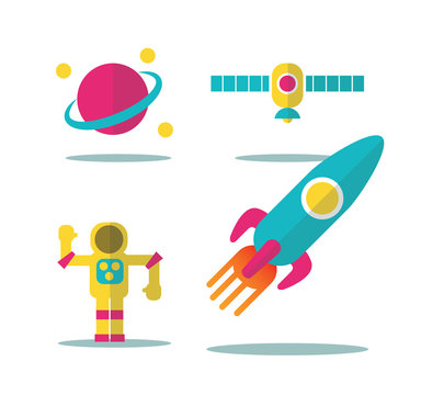 Colorful space icons set . flat icons design. vector
