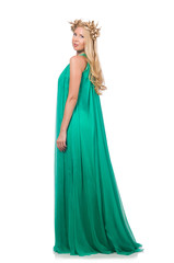 Woman in fashion clothing isolated on white