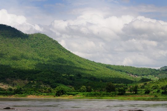 Mekong riverside mountain Laos.