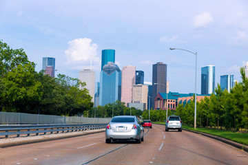 Houston skyline from Buffalo Bayou Pkwy Texas US