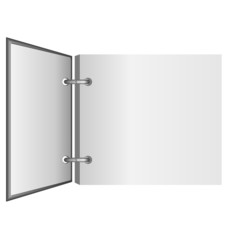 Open album in grayscale colors isolated on white background