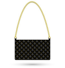 Black clutch bag with gold for women isolated on white
