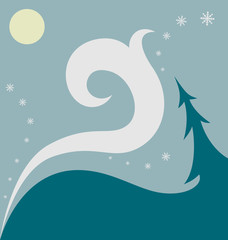 Obraz premium Landscape in simplified colors with blizzard, spruce (pine, ceda