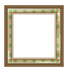 Brown frame with holly isolated on white