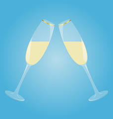 Two glasses with sparkling wine mirrored