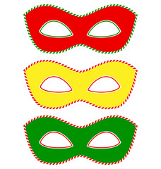 Three masks colored like traffic light isolated on white backgro