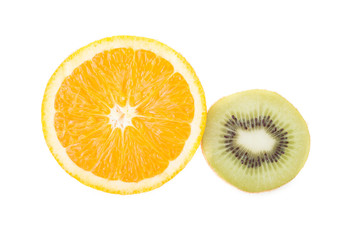 orange and kiwi fruit isolated on white background