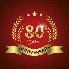 Celebrating 80 Years Anniversary, Golden Laurel Wreath & Ribbon