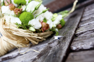 Wedding bouquet and rings