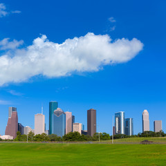 Fototapeta na wymiar Houston skyline blue sky Memorial park Texas US