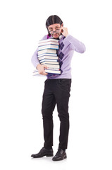 Fototapeta premium Funny student with books isolated on white