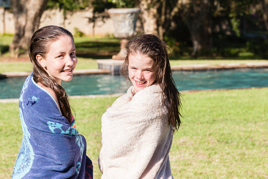 Girls Swim Pool Towels Drying