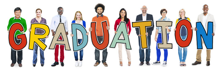 Obraz premium DIverse People Holding Text Graduation