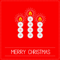 Fototapeta na wymiar Merry Christmas candles button red background Dash line Flat 