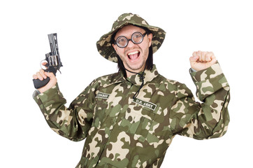 Funny soldier in military concept