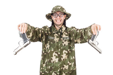 Funny soldier in military concept