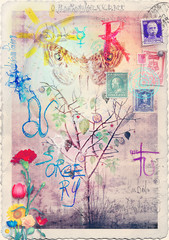 Graffiti and collage with alchemic tree