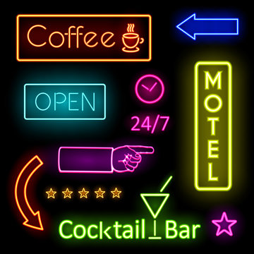 Glowing Neon Lights for Cafe and Motel Signs