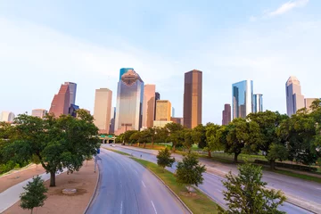 Foto op Plexiglas Houston skyline sunset from Allen Pkwy Texas US © lunamarina