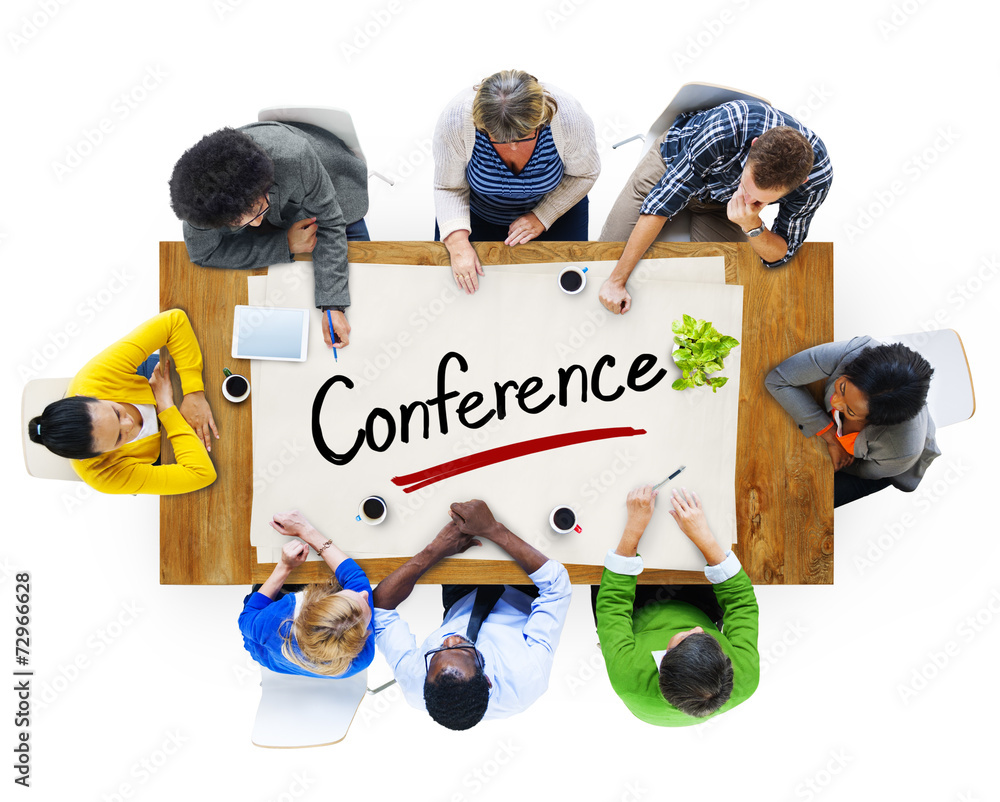 Sticker aerial view of multiethnic group with conference - Stickers