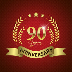 Celebrating 90 Years Anniversary, Golden Laurel Wreath & Ribbon