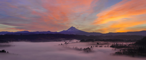 Pre Sunrise Over Mount Hood Early Autumn Morning Panorama