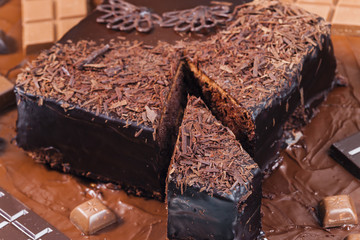 still life of chocolate with chocolate cake