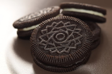 Oreo. Chocolate cookies with creme filing isolated