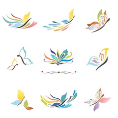 Rainbow butterfly icons set