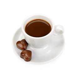cup of coffee and chocolate candy