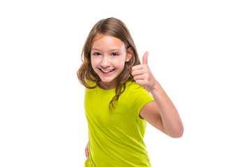 ok gesture thumb up gunny happy kid girl on white