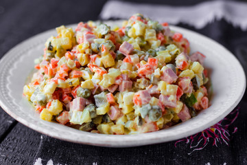 Olivier salad with mayonnaise, new year