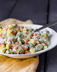 Olivier salad with mayonnaise, new year