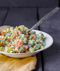Russian traditional salad olivier, new year