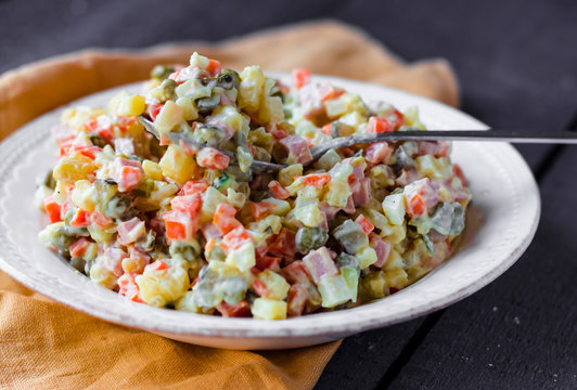 Olivier salad with mayonnaise, new year