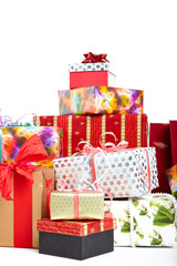 Gift boxes and christmas bags,Isolated on white.