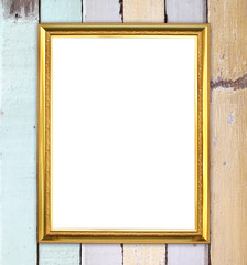 golden frame on wood wall background