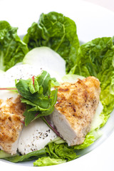 chicken meat with kohlrabi and garlic sauce