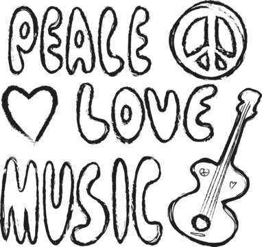 doodle grunge Peace, Love and Music