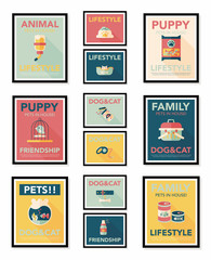 Pet poster flat banner design background set, eps10