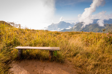 Obraz premium wooden chair with mountain view