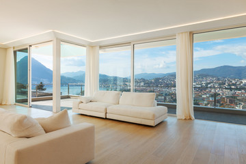 Luxury open-space lounge with landscape view