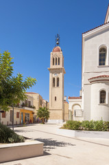 Fototapeta na wymiar Bell tower of the Cathedral of Virgin Mary in Rethymno