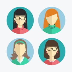 illustration of flat design Women and girls icons.