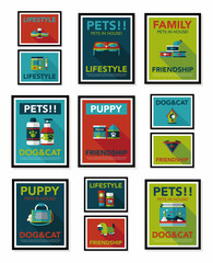 Pet poster flat banner design background set, eps10